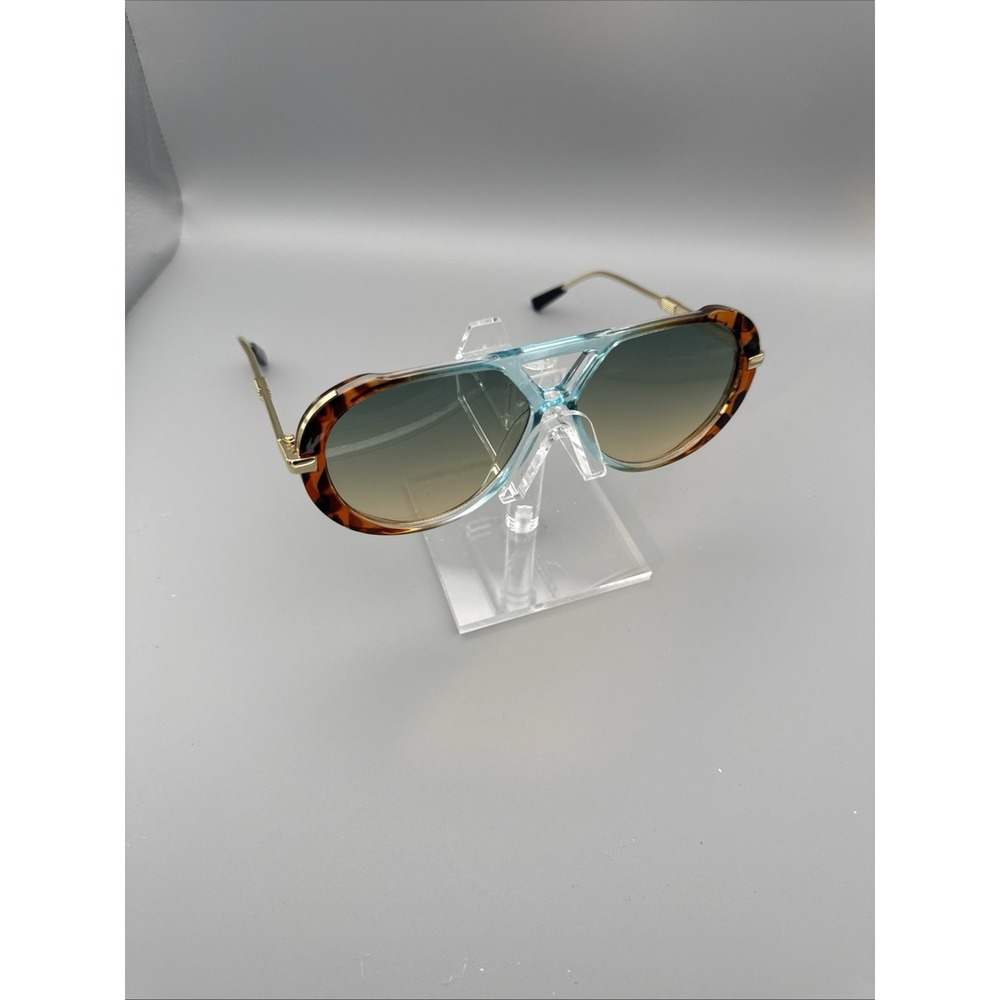 Y2K Authentic Tortoise Blue Tint Sunglasses Retro Oversized Shades Gold/Black